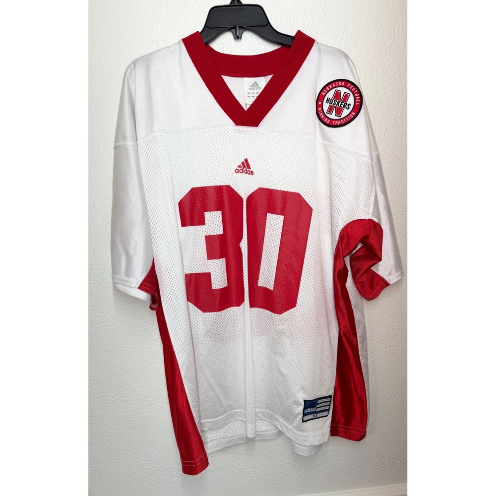 Adidas Nebraska Huskers Football Jersey White Red Mesh #30 Mens XL